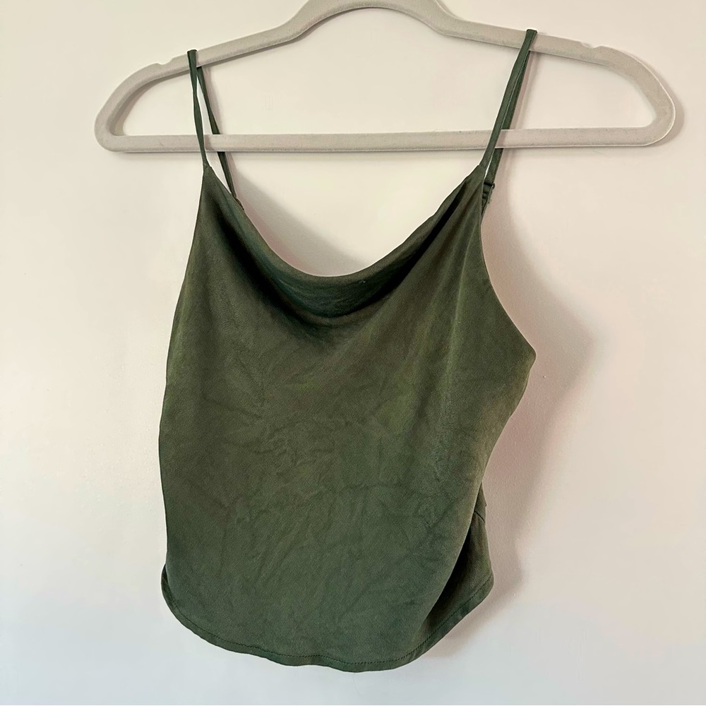 Zara Army Green Cowl Neck Crop Top Size XS